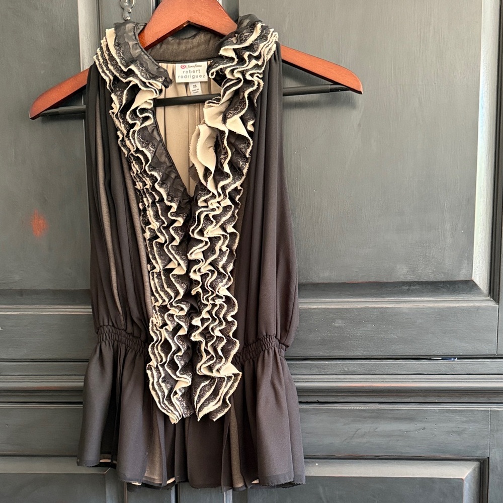 Robert Rodriguez (Neiman Marcus x Target) Lace-Trimmed Blouse in Black and Cream